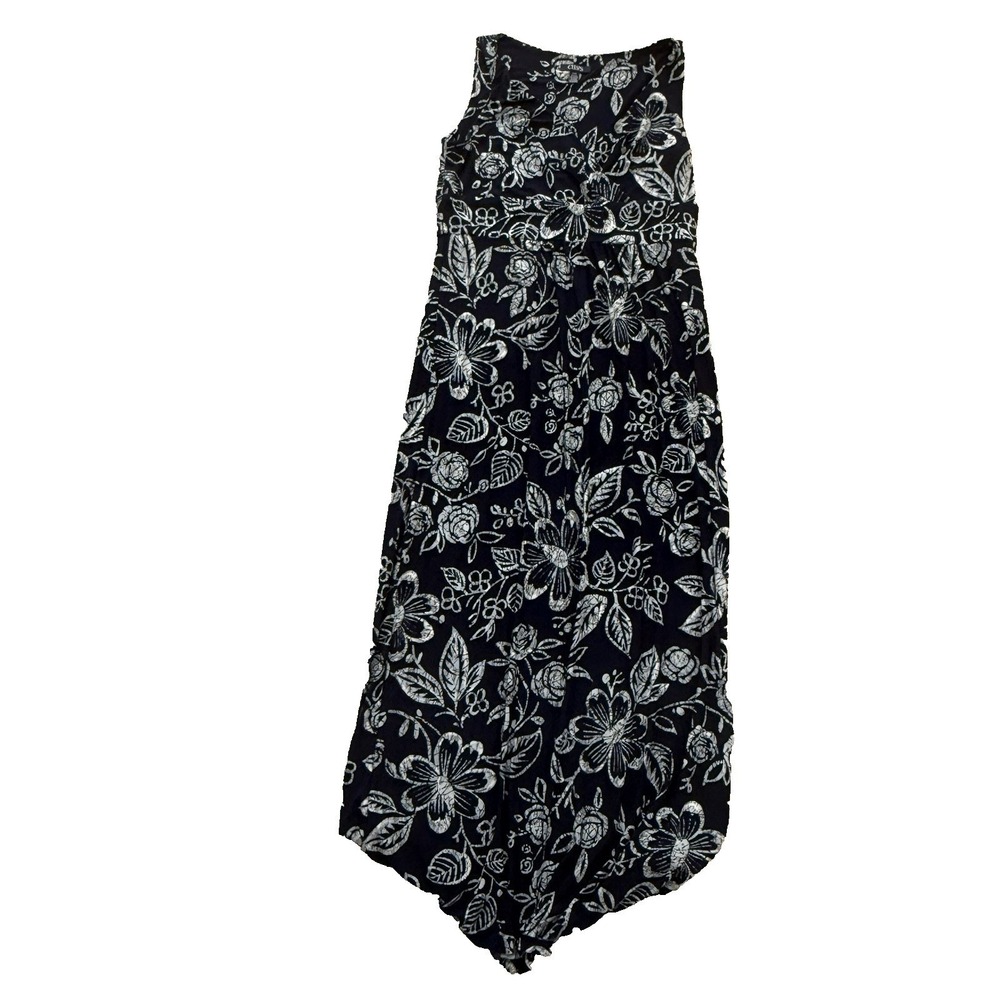 Chaps Maxi Dress Womens Large Navy Blue Floral Faux Wrap V-Neck Sleeveless - Picture 7 of 11